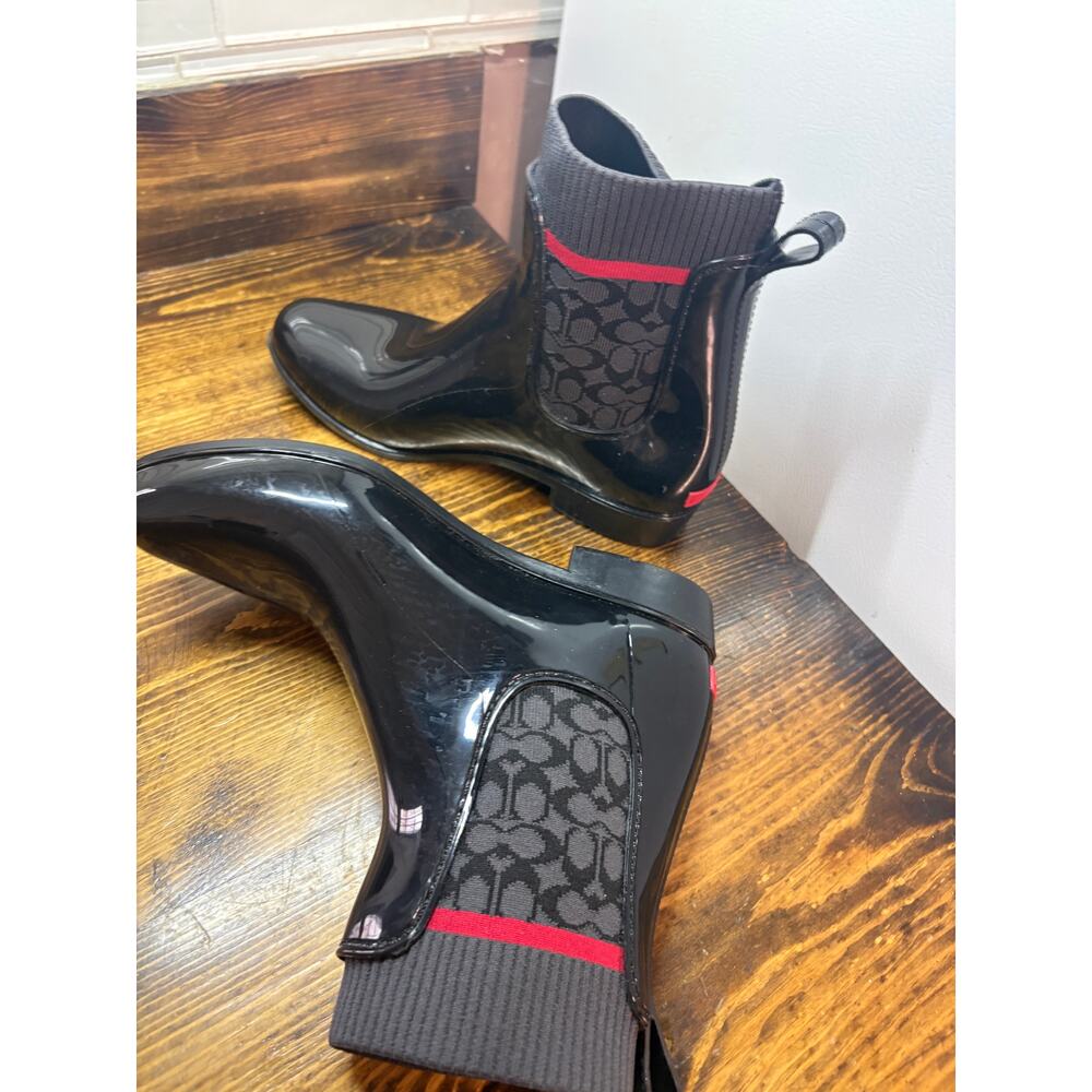 Coach Black Rivington Signature‎ Print Rain Boots Size 8 - Picture 5 of 9